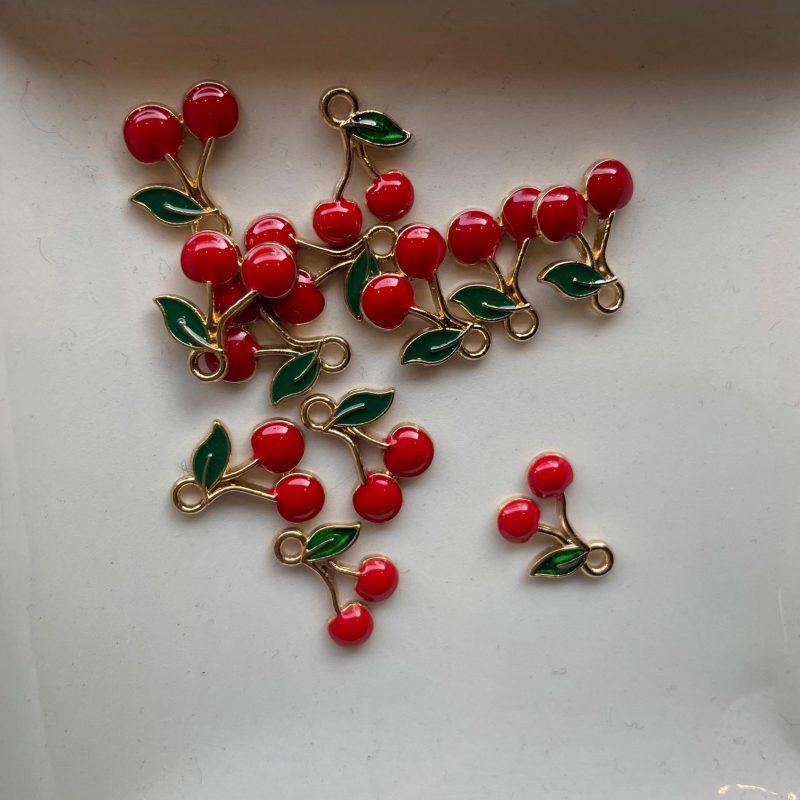 Edelstahl Anhänger Kirsche gold-rot