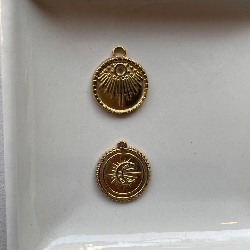 Edelstahl Anhänger Ornament rund gold 21mm