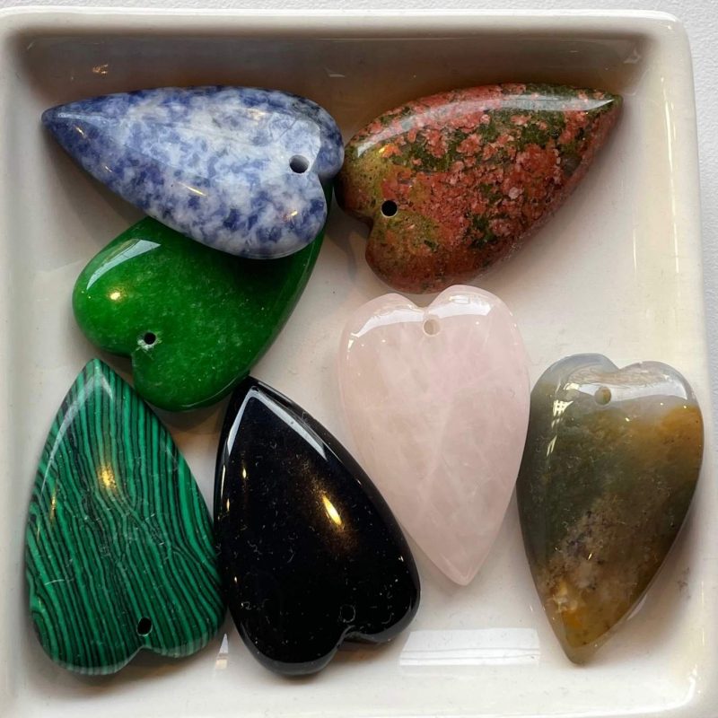 40mm bunt Herz Halbedelstein Perle